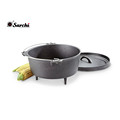 Deep round three legs cast iron camping cookware with lid